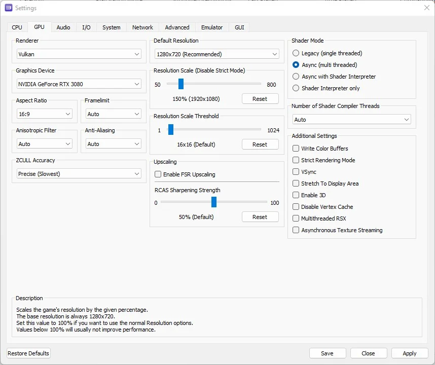 RPCS3 Resolution Scale Settings
