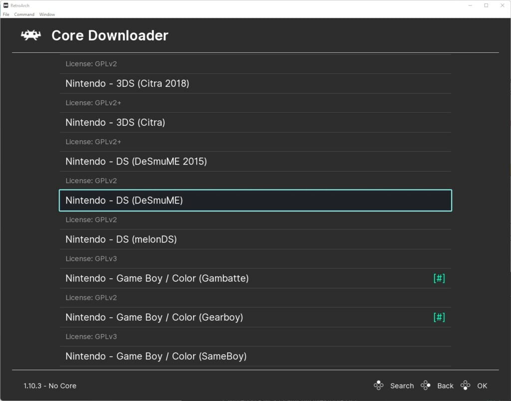 RetroArch Nintendo DS Set Up Download DeSmuME Core
