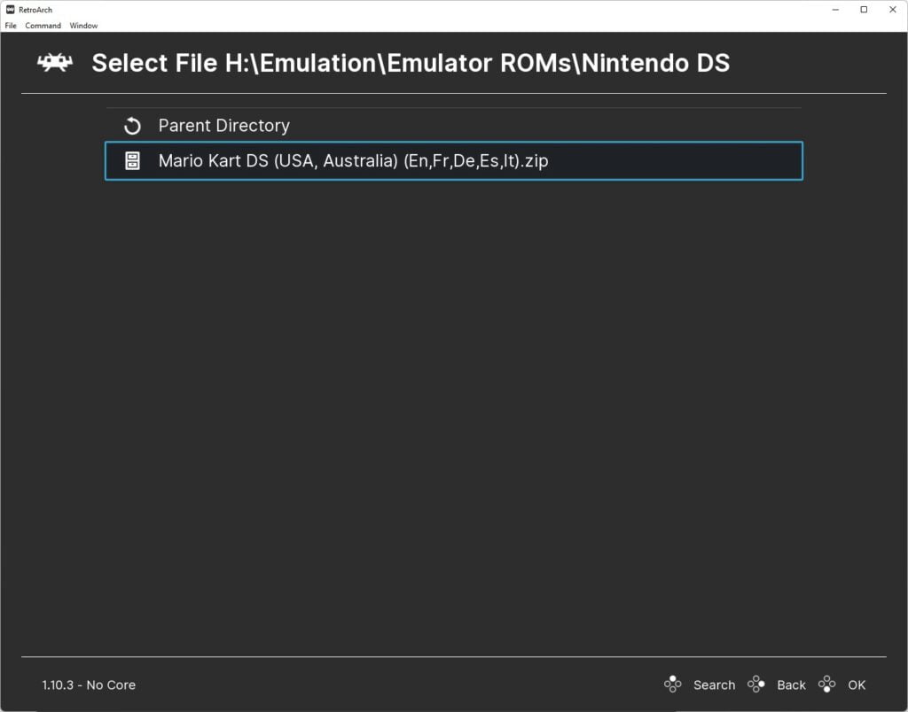 RetroArch Nintendo DS Set Up Select A Game