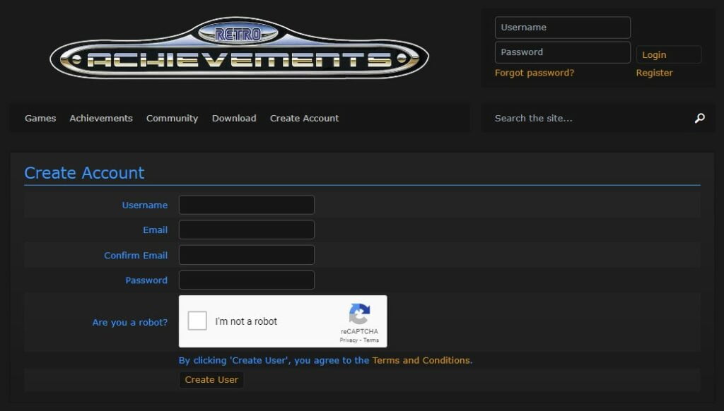 Register An Account With RetroAchievements