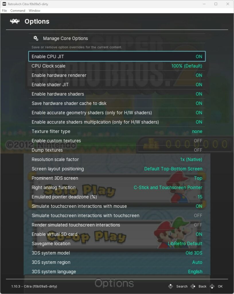 RetroArch Nintendo 3DS Citra Core Options