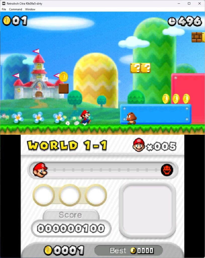 RetroArch Nintendo 3DS Citra Core Running New Super Mario Bros 2