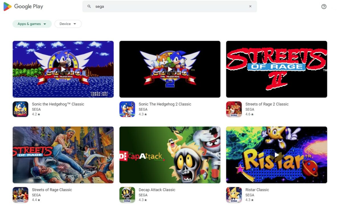 Google Play Store Retro Games