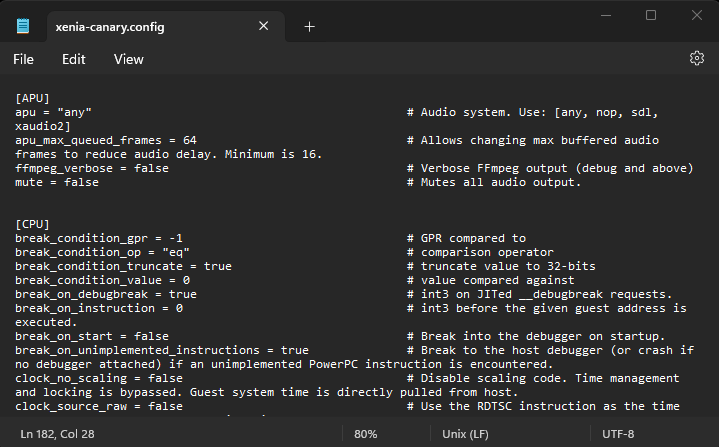 xenia canary config TOML settings