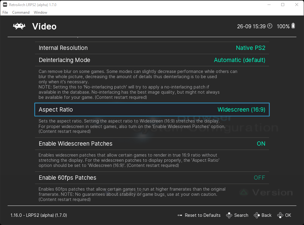 RetroArch PS2 Widescreen